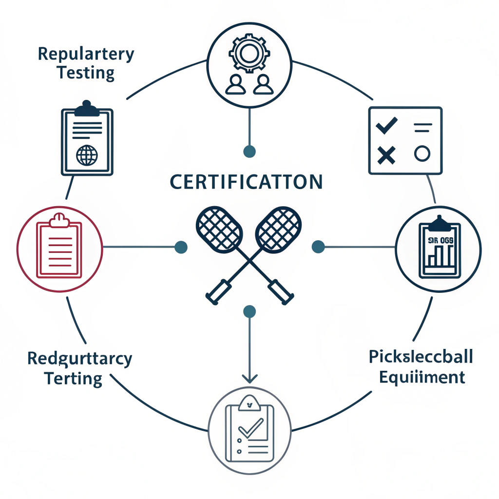 Minimalist 2D illustration showing regulatory documents, lab testing, and quality control symbols for paddle certification.