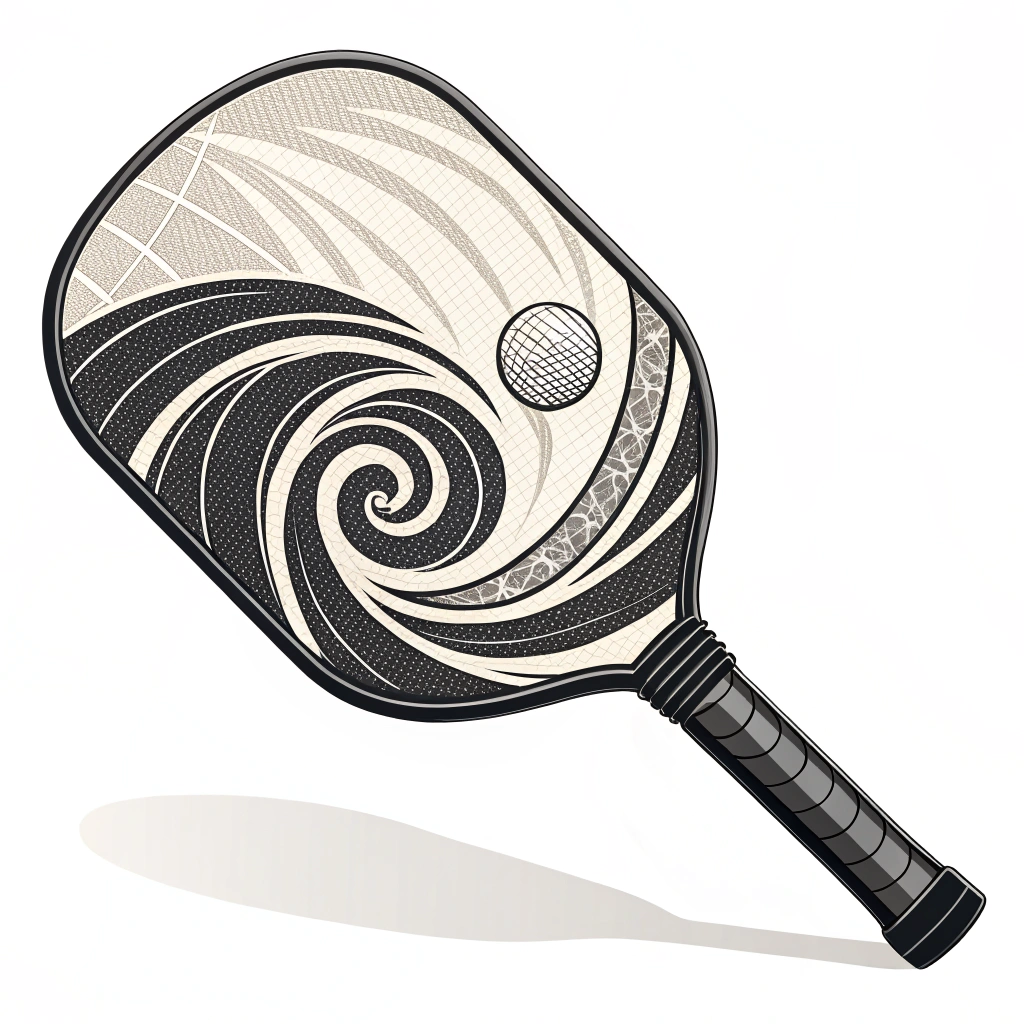 Elegant minimalist 2D illustration of an elite pickleball paddle with advanced Toray carbon fiber design.