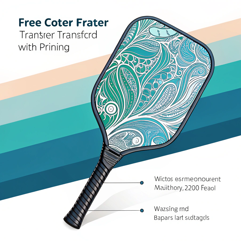 A minimalist 2D illustration of a pickleball paddle with fluid water transfer printed design details