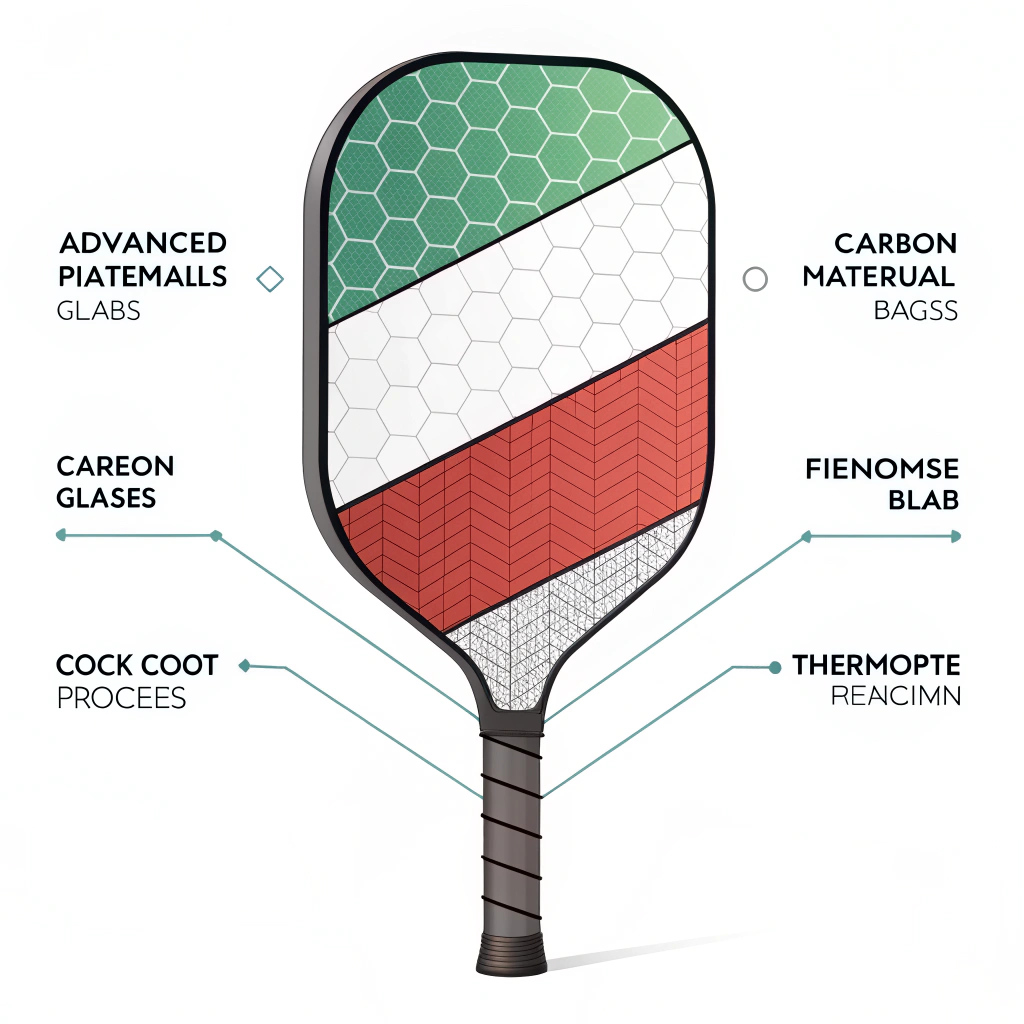 Minimalist abstract illustration of a high-performance pickleball paddle design.
