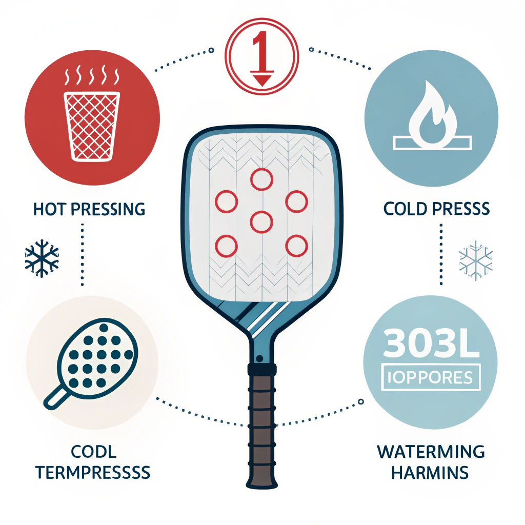 Minimal diagram showing various manufacturing methods for pickleball paddles