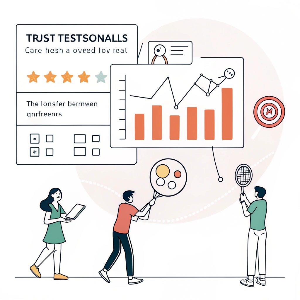Minimal illustration combining abstract data and customer trust in pickleball branding.