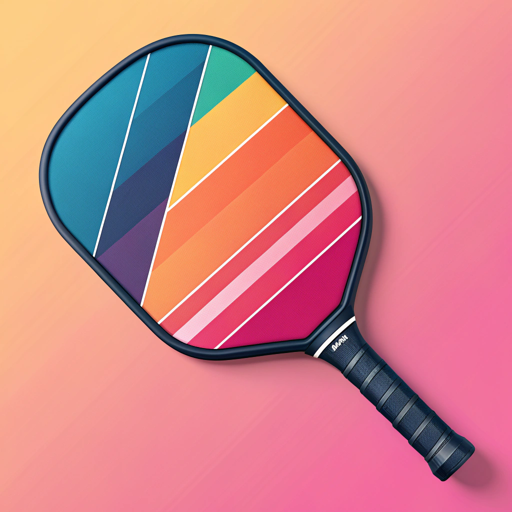 Minimalist colorful pickleball paddle design with dynamic abstract elements and sleek gradients