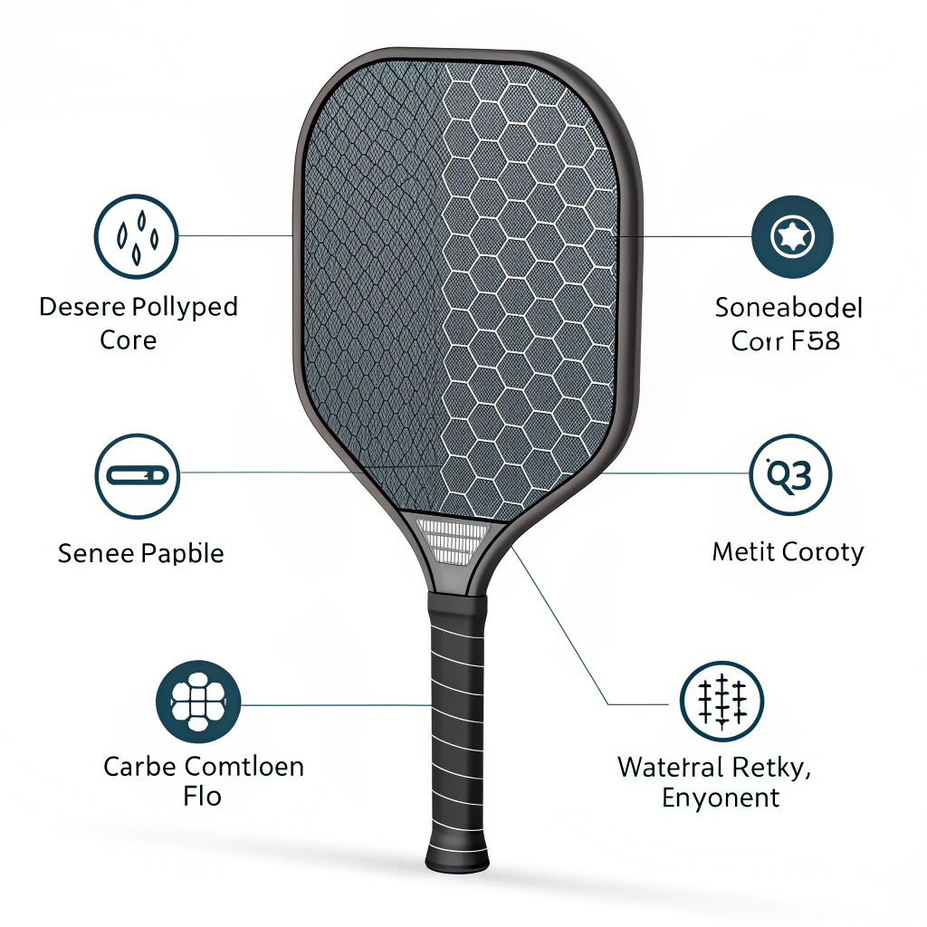 "Simplified 2D illustration of a solid pickleball paddle with reinforced, layered interior."