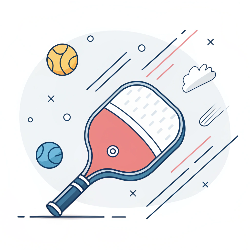 Minimal 2D illustration of a pickleball paddle in action with dynamic abstract performance cues.