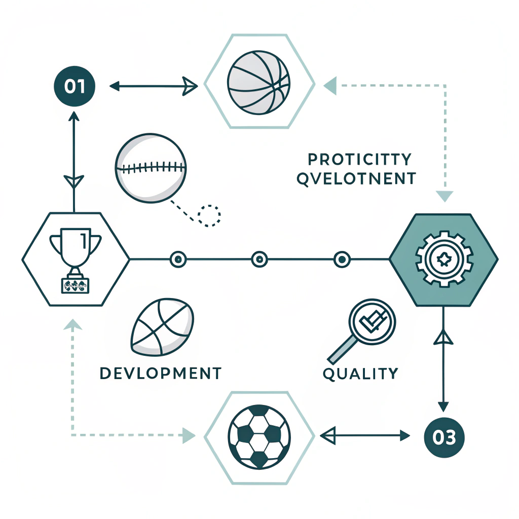 Minimalistic illustration of a sequential production workflow emphasizing testing and quality control.