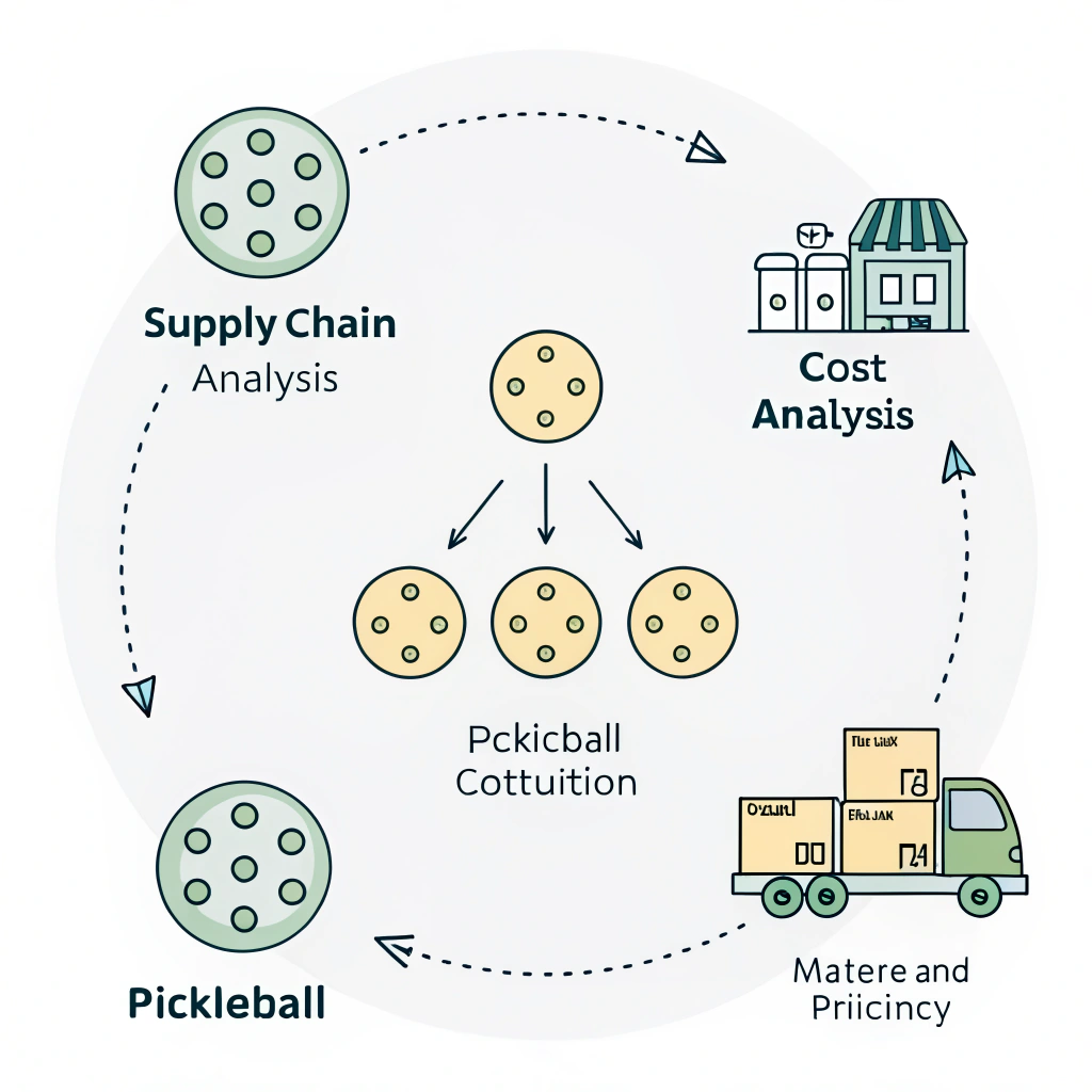 Flat design illustration showing supply chain flow with pickleball production elements