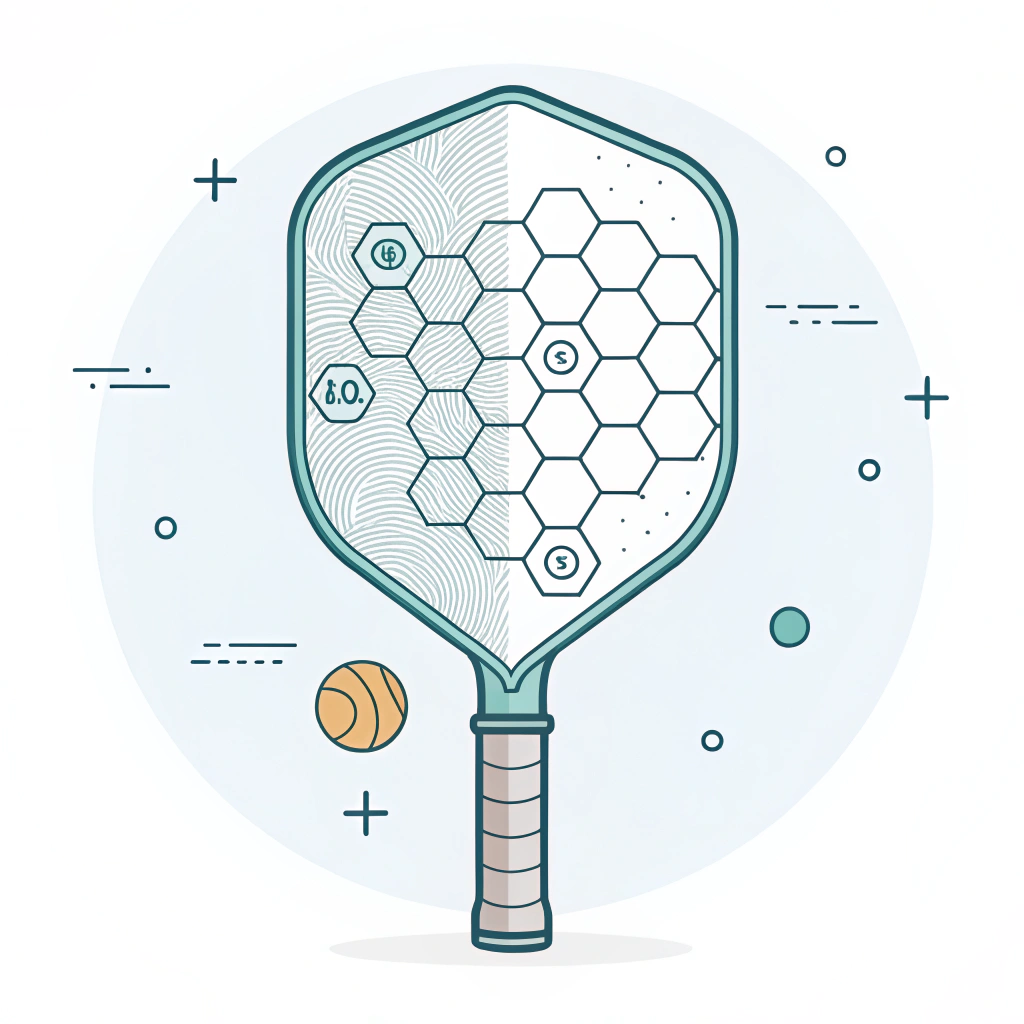 minimalist illustration of a pickleball paddle with honeycomb core innovation