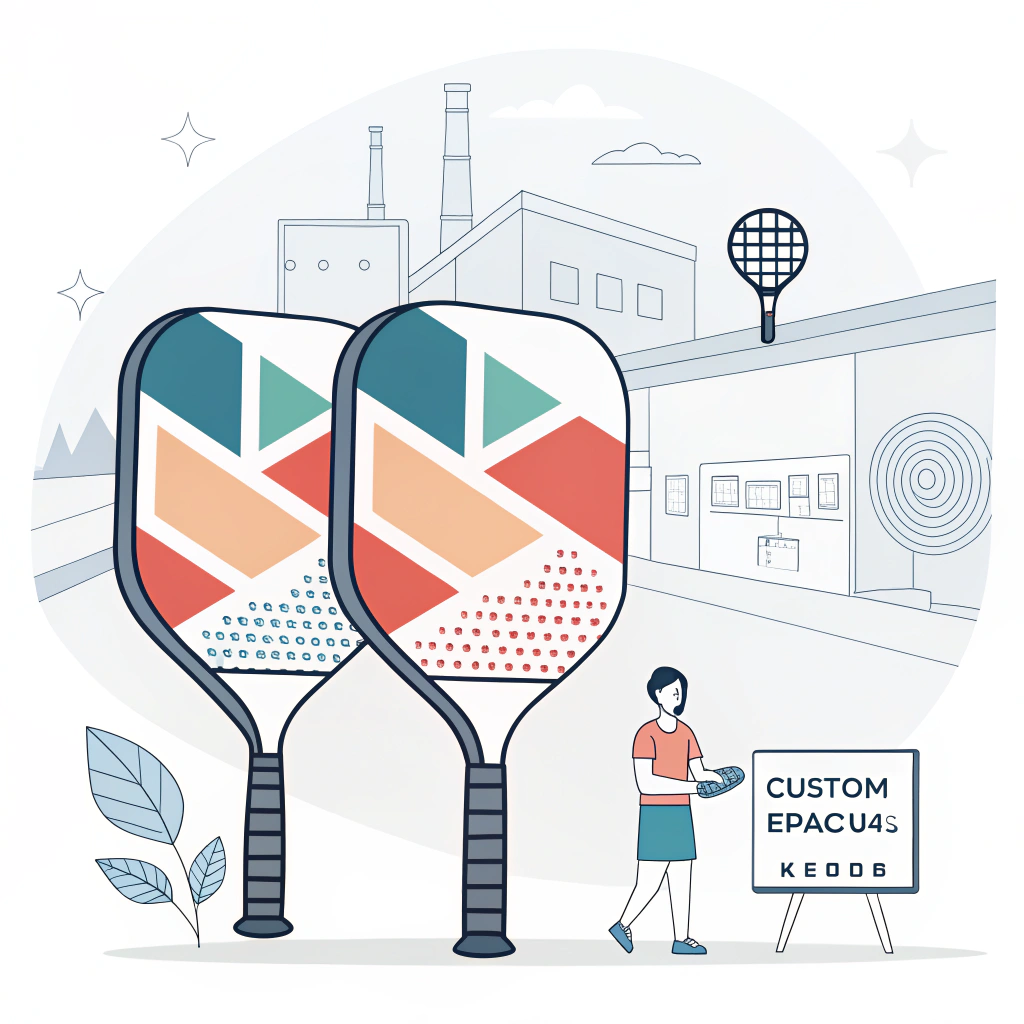 "Minimalist 2D art depicting innovative custom paddle production techniques in a clean design."