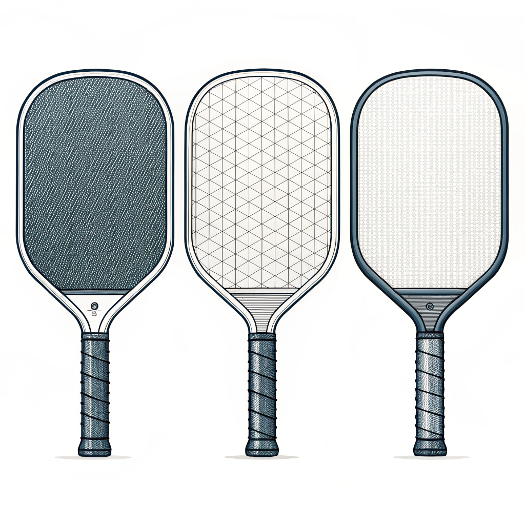 Minimal flat illustration of three distinct pickleball paddle materials in a simple style.