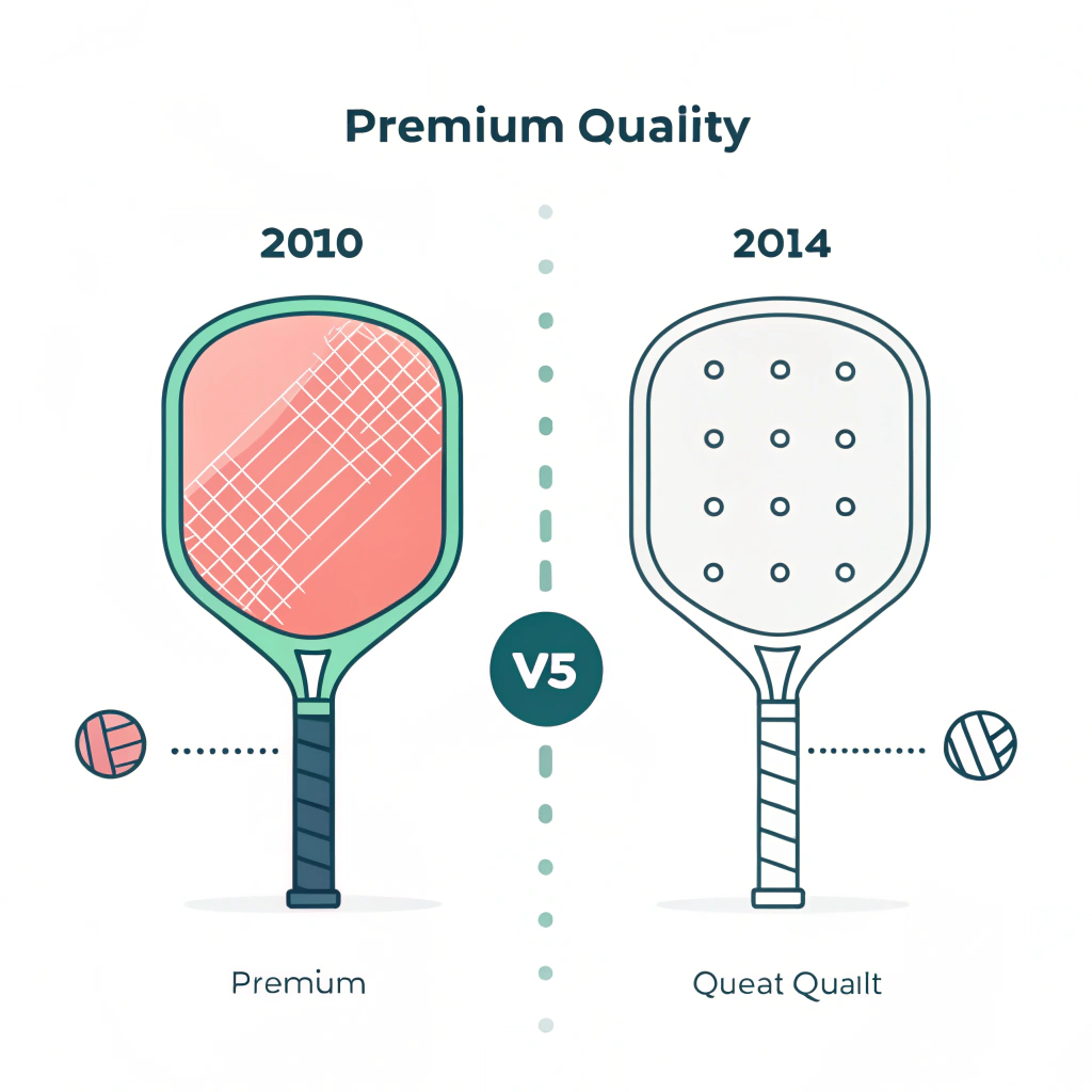 A minimalist illustration comparing a premium pickleball paddle with a lower quality version through distinct visual styles.