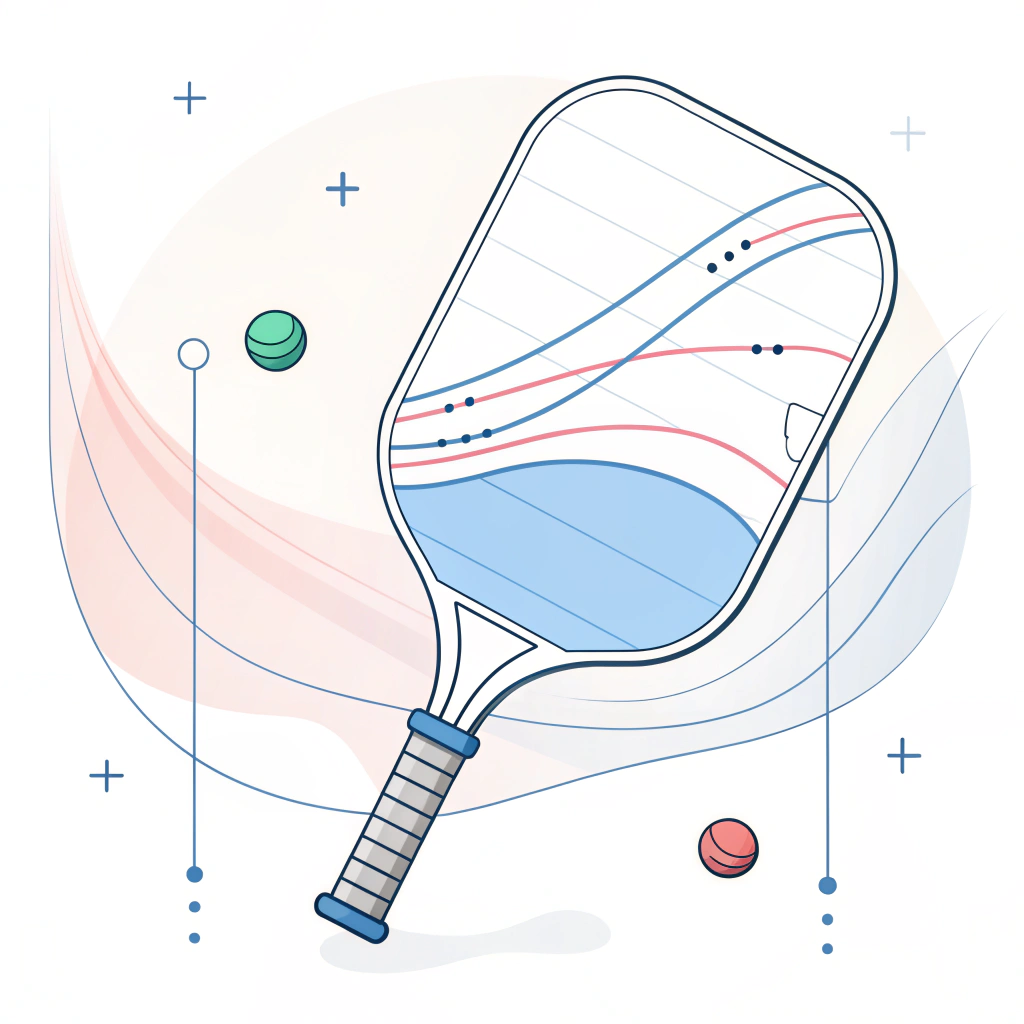 2D minimal art showing a pickleball paddle with airflow curves and CFD elements