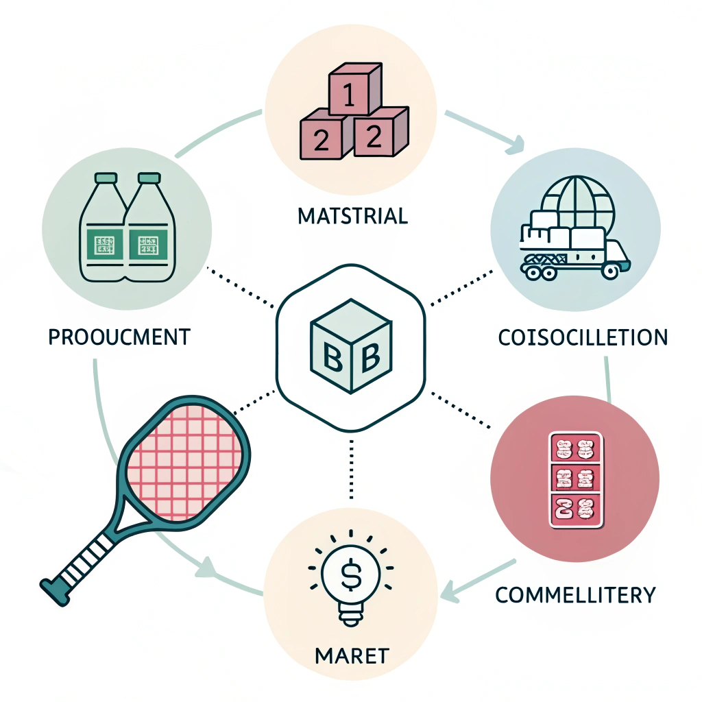 Minimal illustration of the procurement and supply chain process for pickleball paddles.