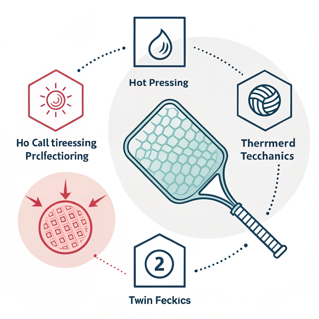 Minimalist 2D illustration of digital twin simulation in paddle manufacturing.
