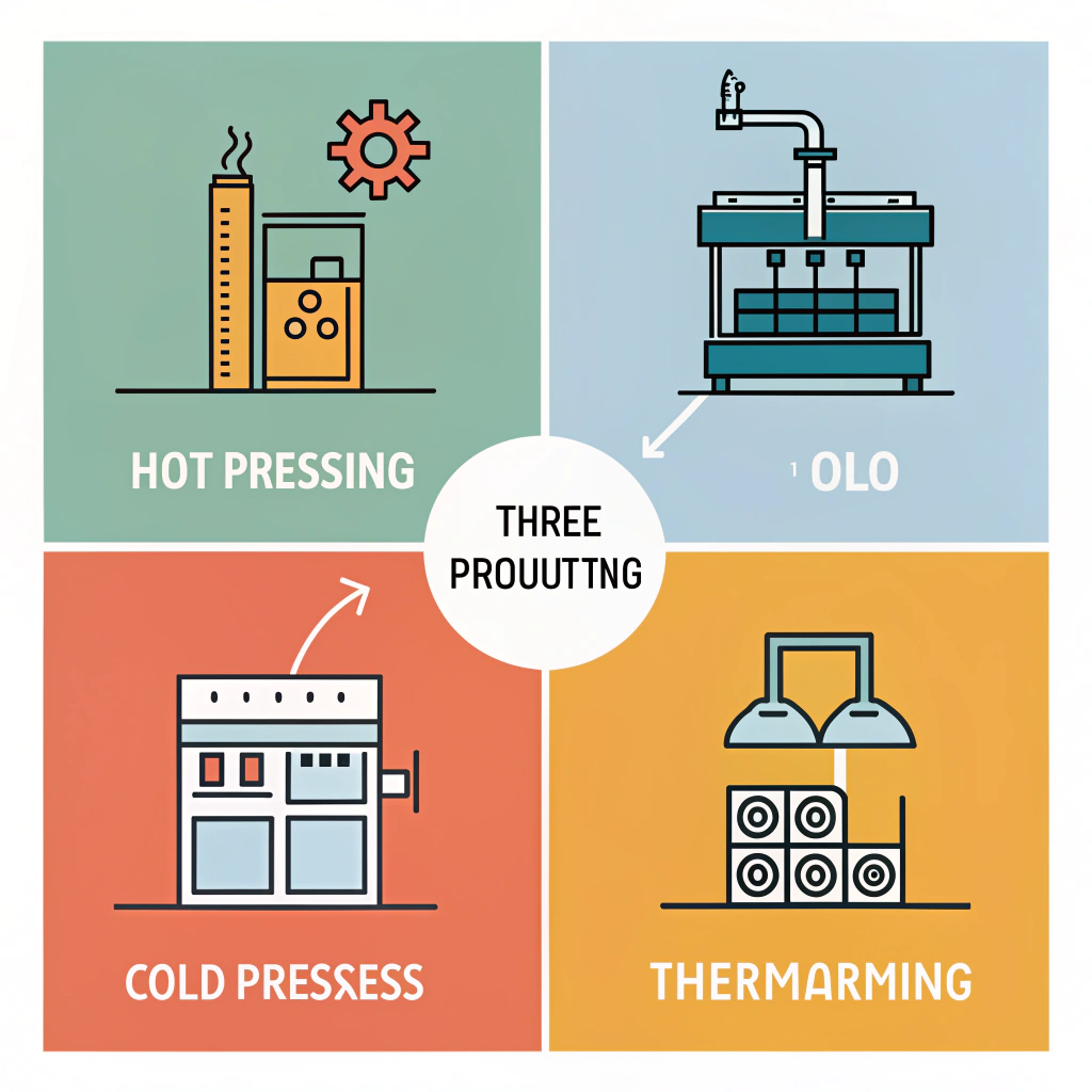 flat vector image of three production processes for paddle manufacturing