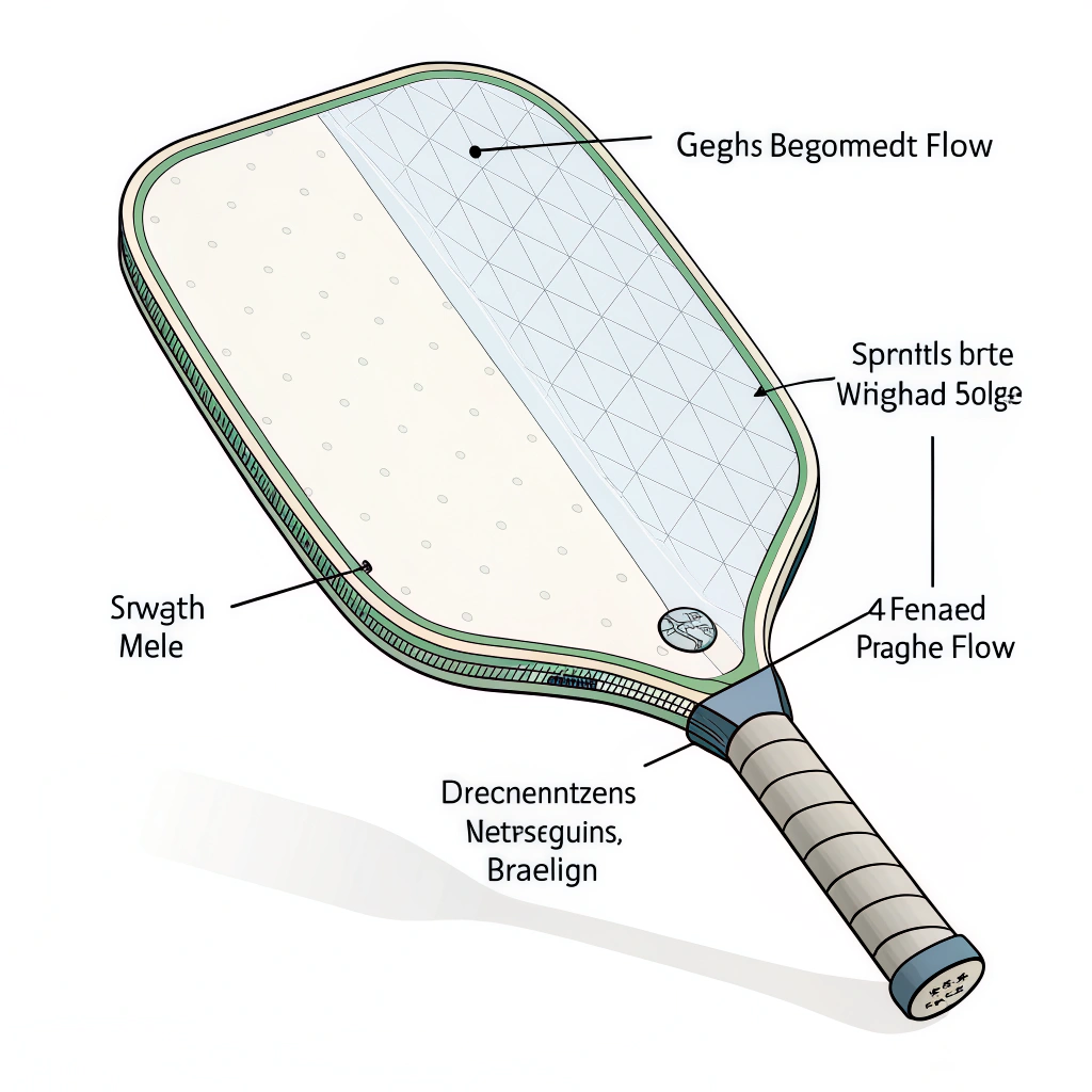 minimal 2d illustration of a pickleball paddle with beveled edges and airflow accents