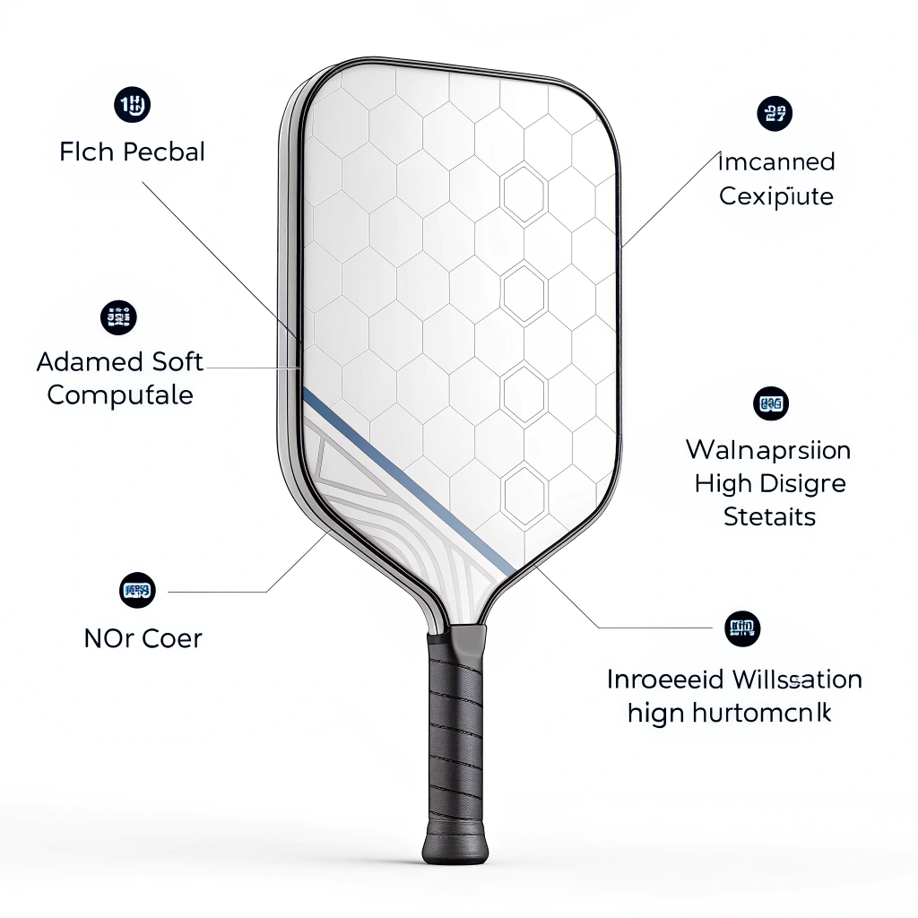 Minimalistic illustration of a futuristic pickleball paddle made of advanced materials