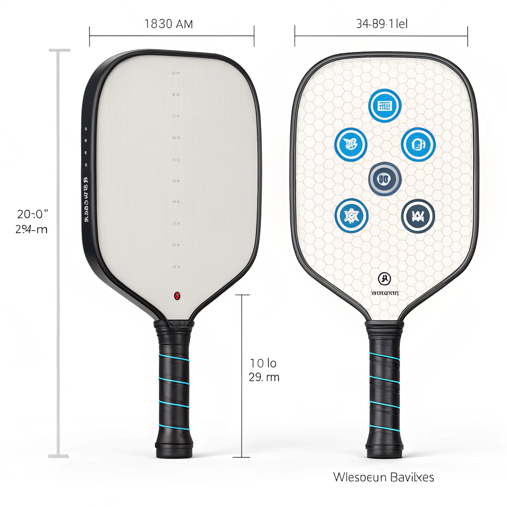Minimalist side-by-side comparison of a traditional and a smart sensor-enhanced pickleball paddle.