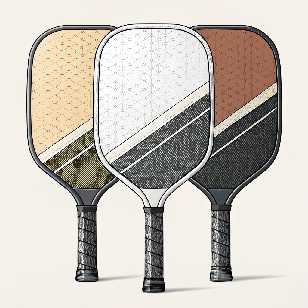 Simplified illustration showcasing different pickleball paddle materials and textures.