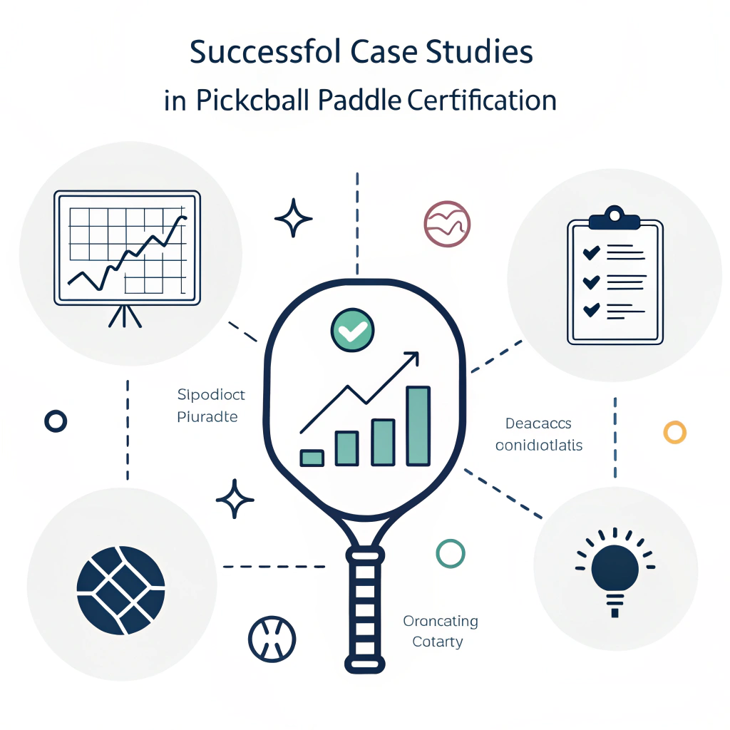 Minimal 2D illustration featuring abstract charts and data icons highlighting certification success for paddle manufacturing.