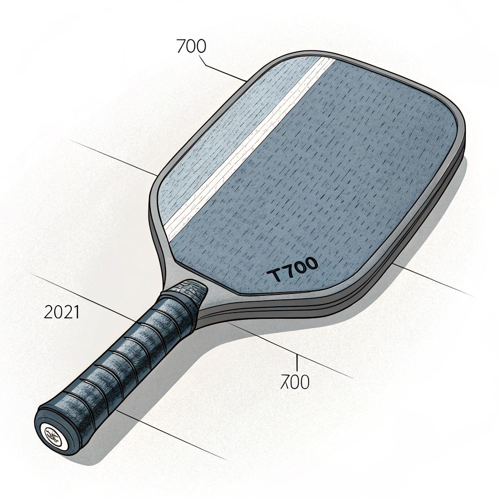 Minimalist 2D illustration of a pickleball paddle showcasing T700 carbon fiber texture.