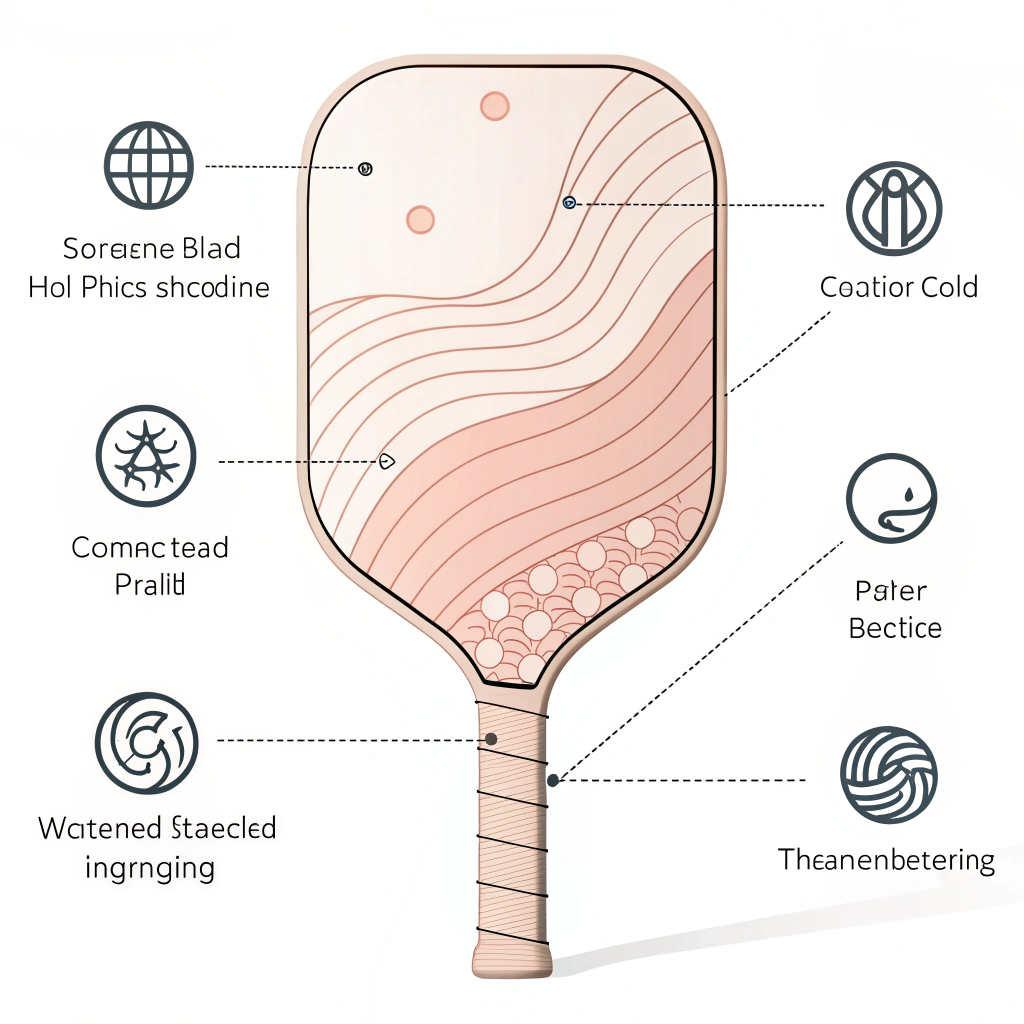 Minimal flat design illustration highlighting paddle materials and production process integration.