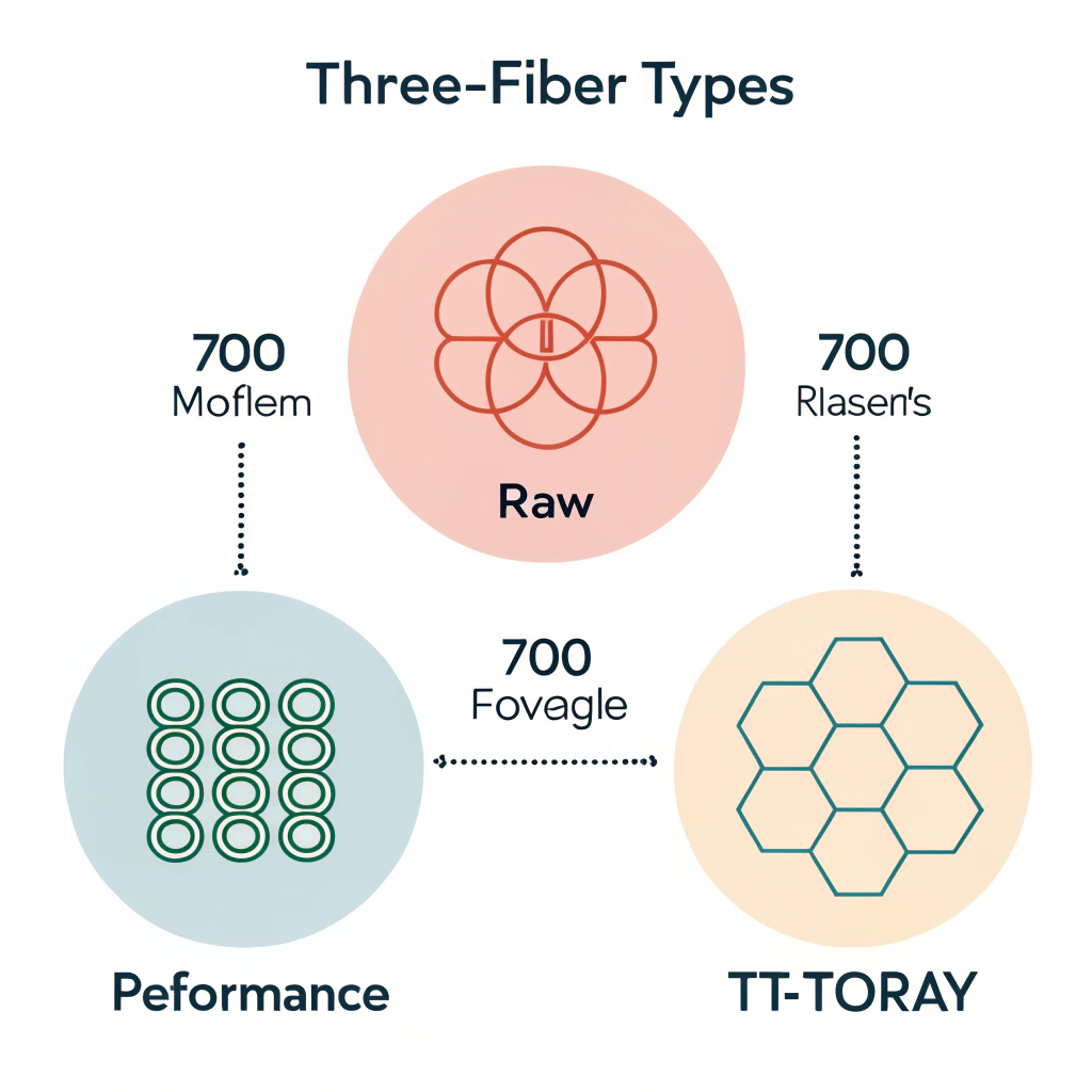 Abstract minimalist illustration comparing three fiber types using geometric shapes and pastel colors.