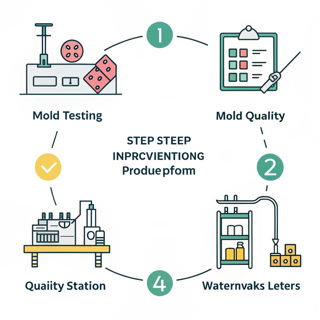 2D illustration showing production process improvement with simple factory and quality control elements