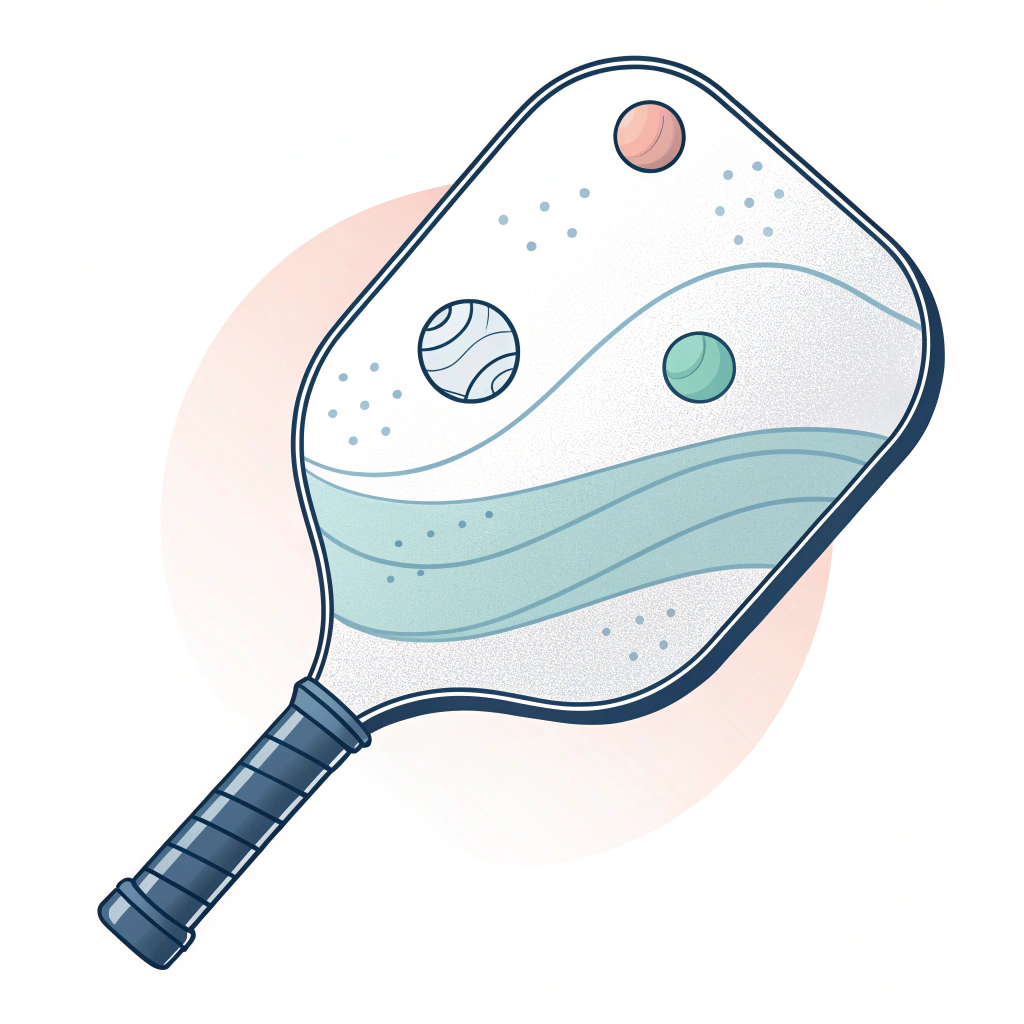 Minimalist flat illustration of a balanced ergonomic pickleball paddle.