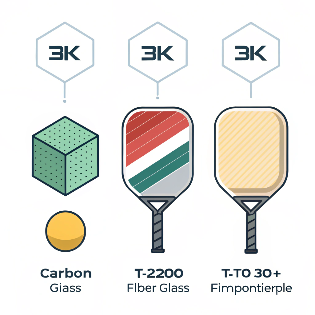 minimal 2D illustration of carbon fiber, fiberglass, and composite paddle materials