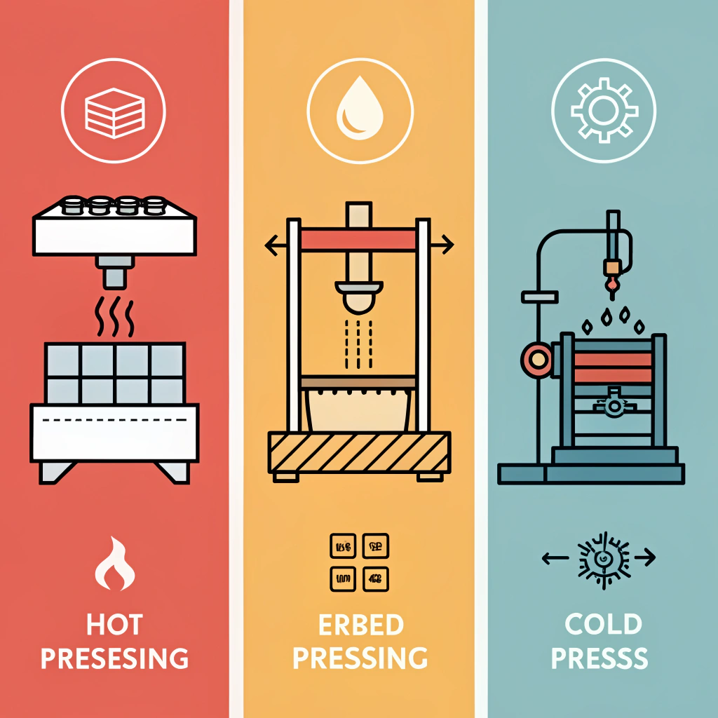 Flat illustration showing three distinct manufacturing process icons in a minimal style.