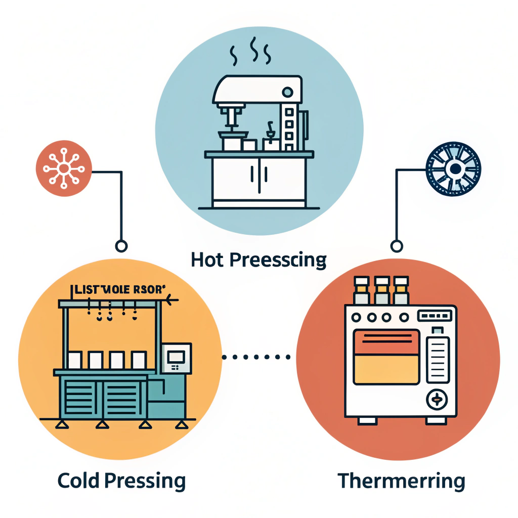 Minimalist illustration of three distinct manufacturing processes for pickleball paddles