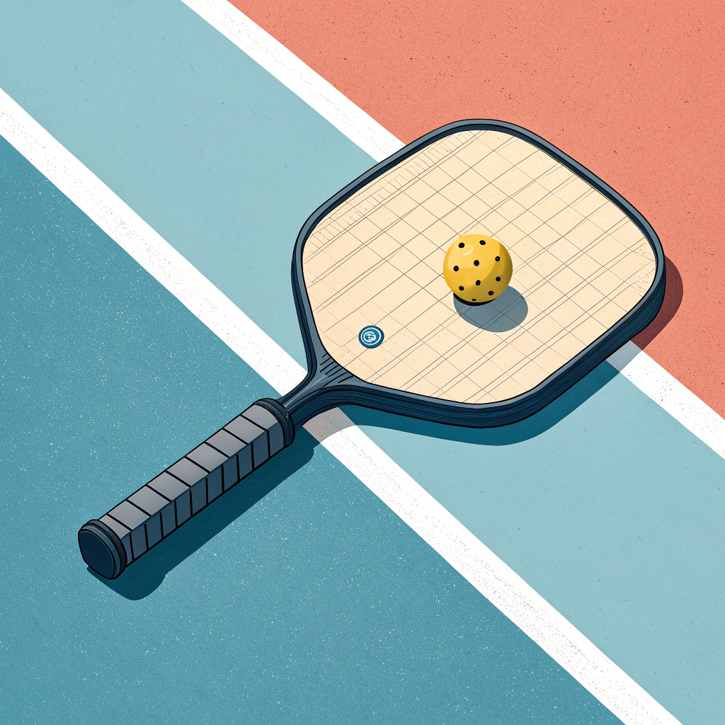 Minimal 2D illustration of a pickleball paddle’s detailed textured surface with ball contact