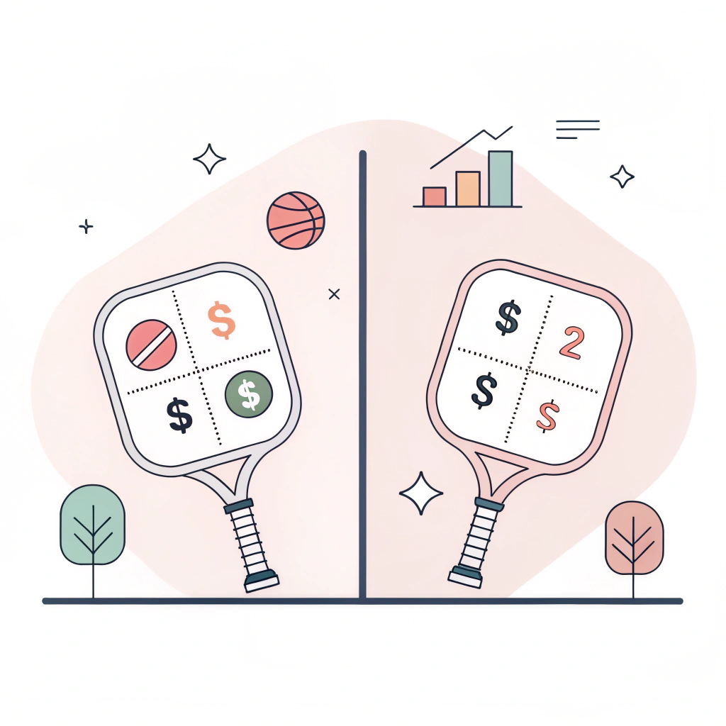 Minimal illustration comparing cost-plus and value-based pricing strategies for pickleball paddles.