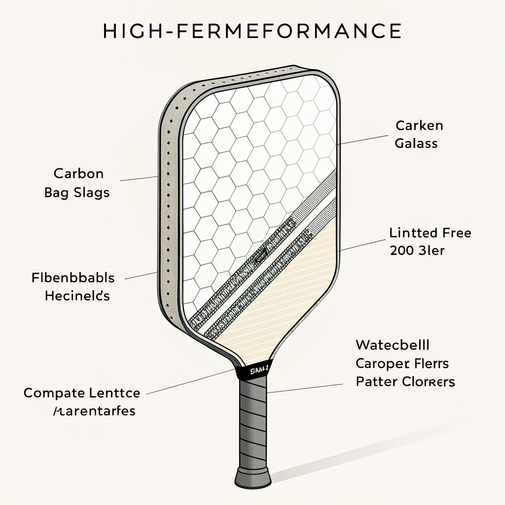 minimalist illustration of a layered high-performance pickleball paddle