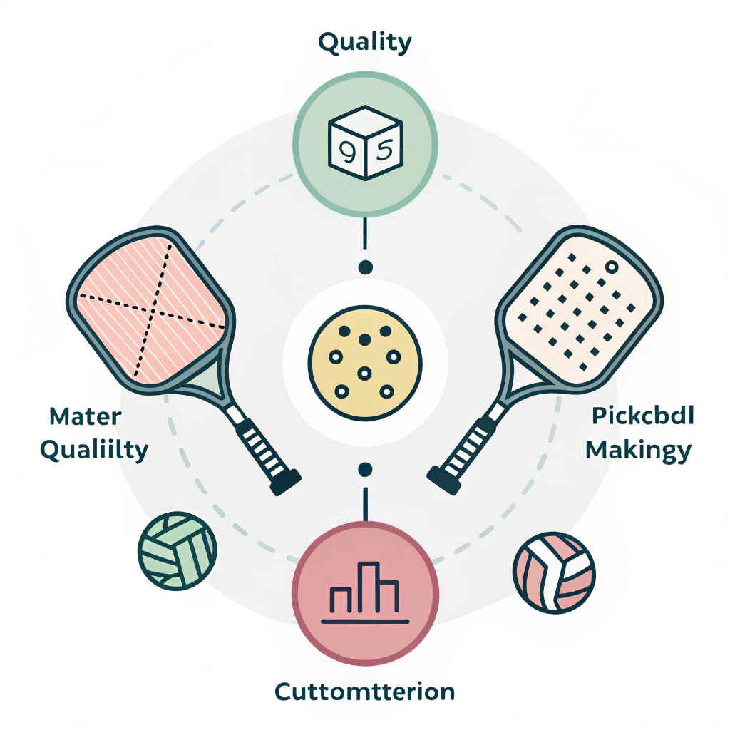 Minimal vector diagram showing decision factors for advanced pickleball paddles