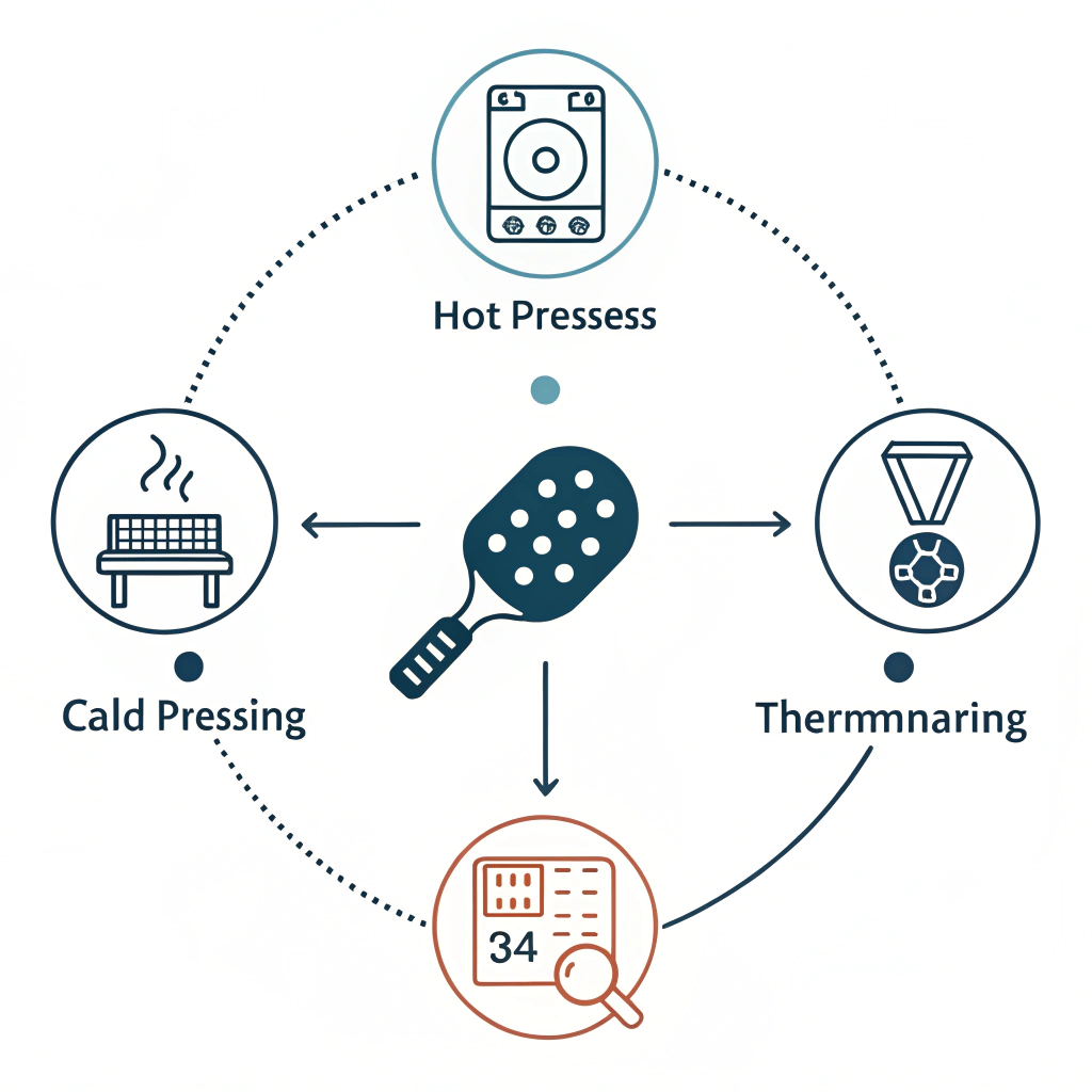Flat design illustration showing interconnected steps in paddle production optimization process