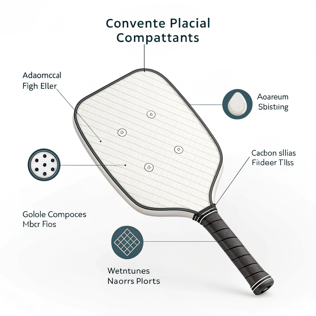 Minimalist 2D diagram illustrating advanced materials in a pickleball paddle.