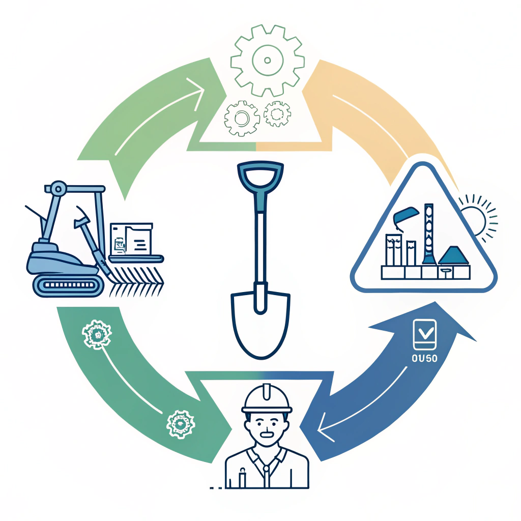 2D minimalist illustration of ergonomic innovation and production efficiency in design