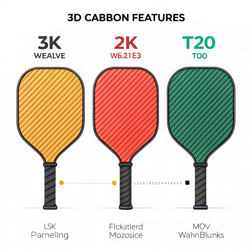 Simplified illustration of three carbon fiber weave patterns for pickleball paddles