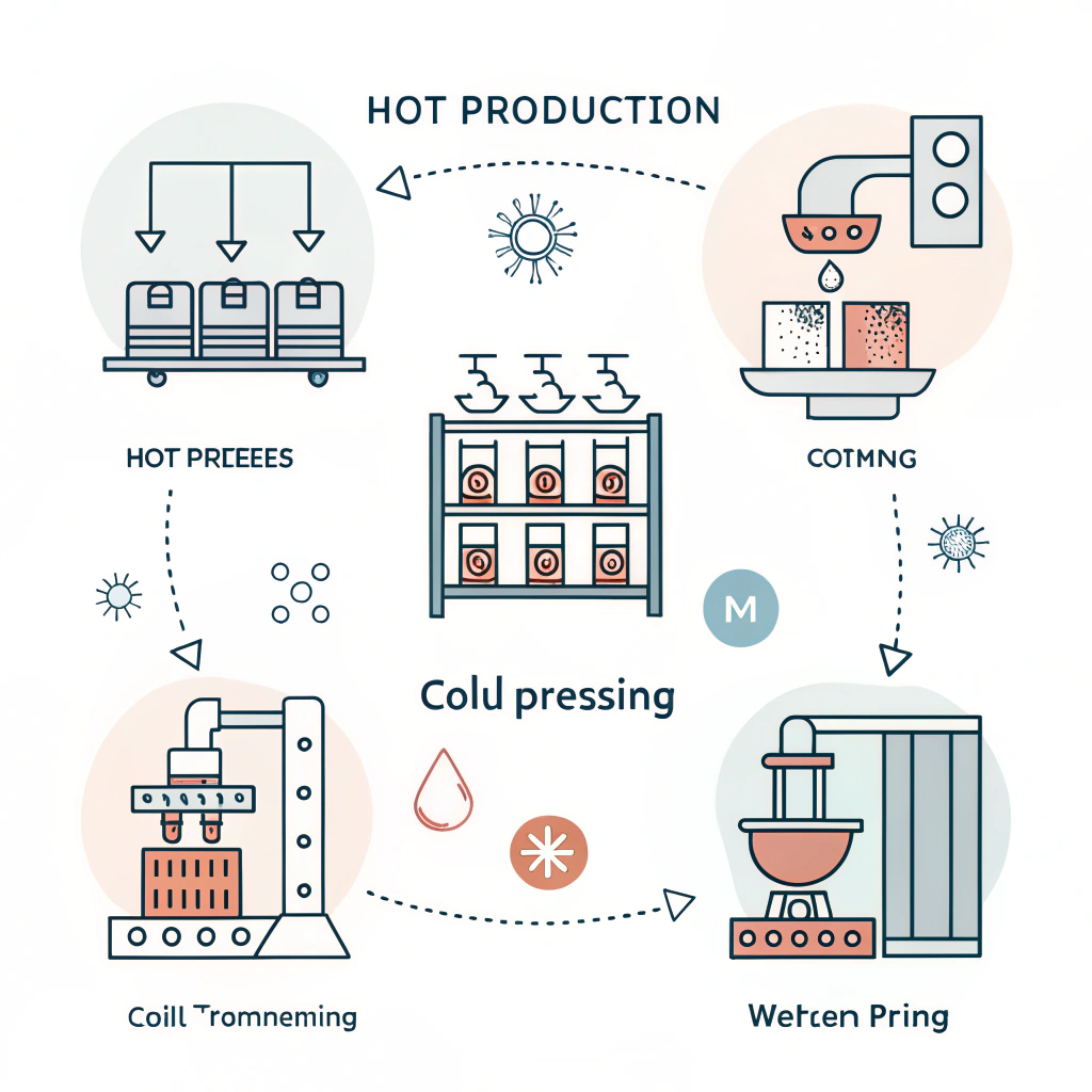 2D minimalist art depicting diverse production methods and supply chain complexity.
