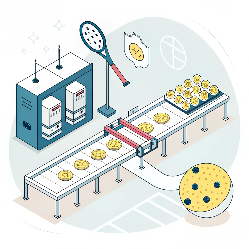 2D flat design illustration of lean production in pickleball paddle manufacturing