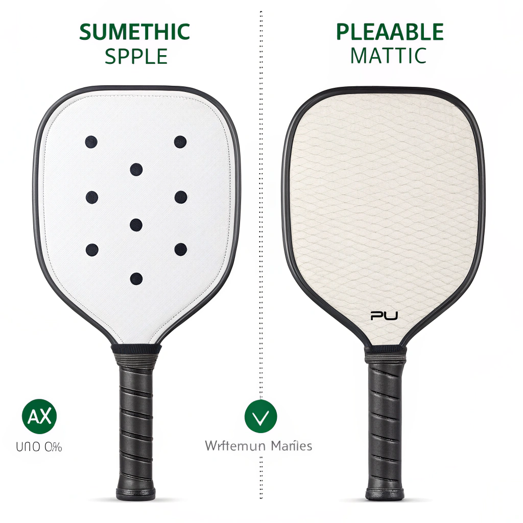 Minimalistic illustration comparing PU and synthetic leather pickleball grips