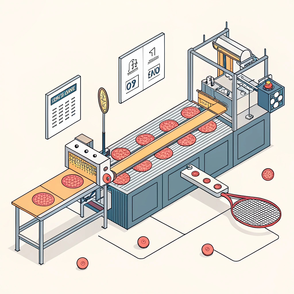 Minimalist flat design illustration of pickleball paddle production processes with modern machinery