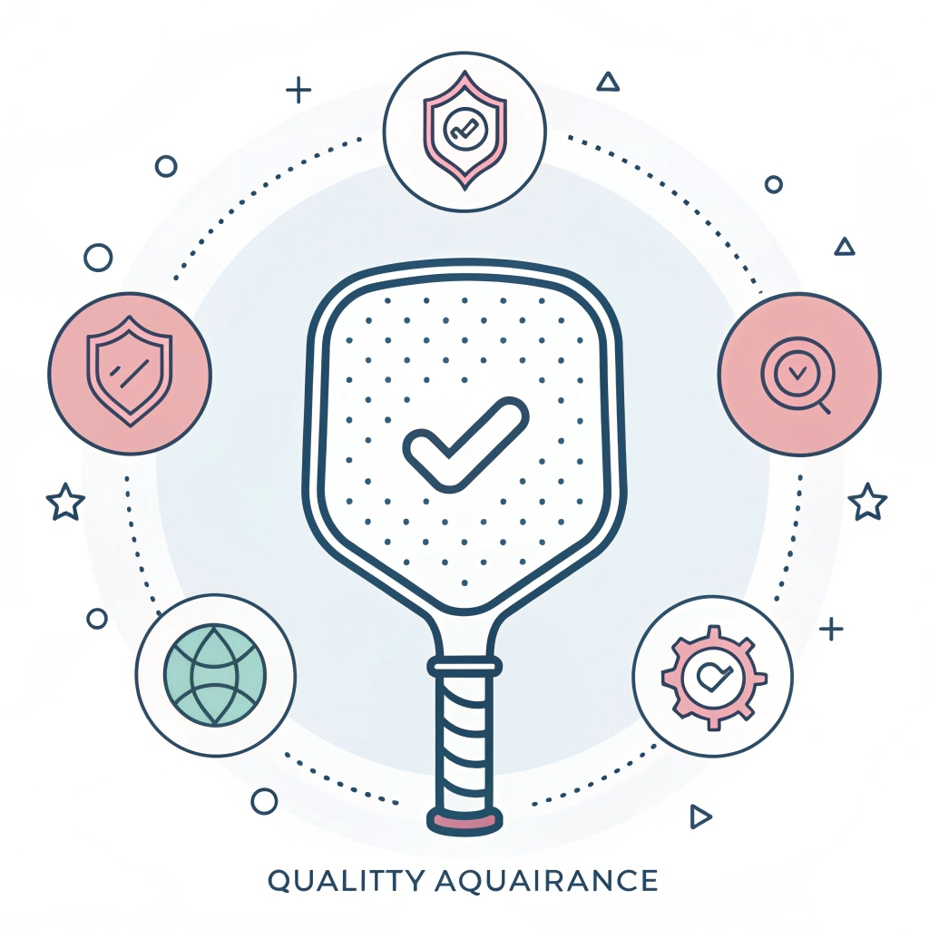 2D minimalist illustration of a pickleball paddle with abstract contract and protection symbols in soft pastel tones