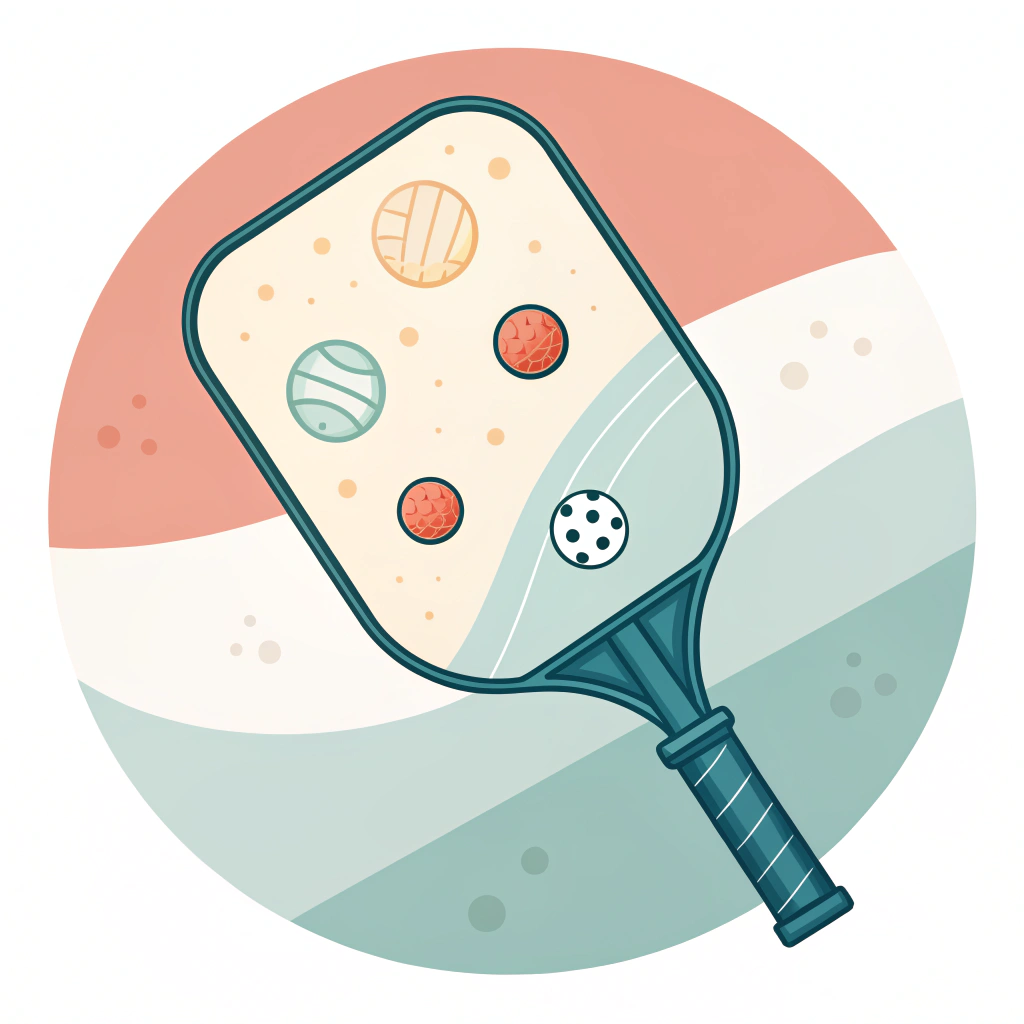 2D illustration of a pickleball paddle showing surface defects in a simplified style.