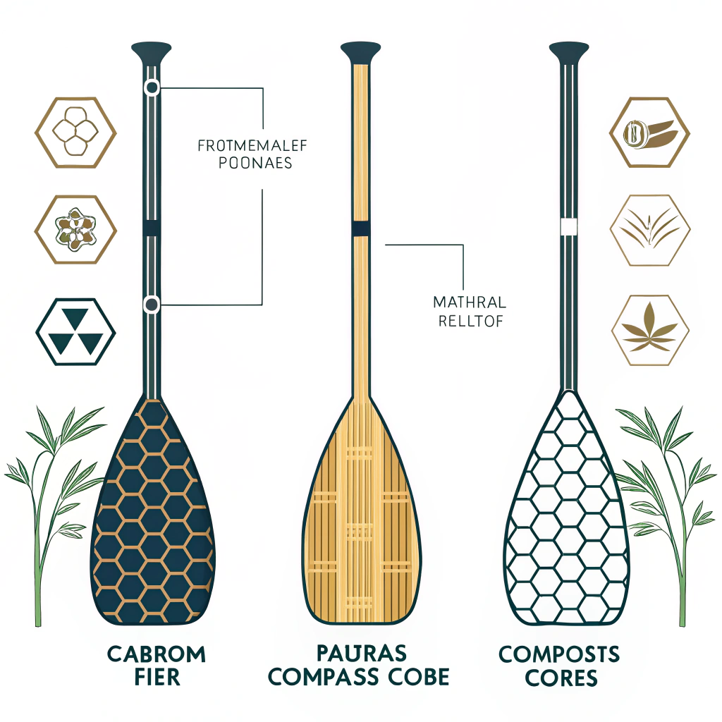 Minimalist illustration of advanced paddle materials with technical detail.
