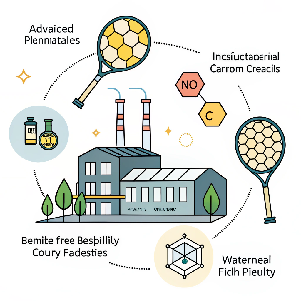 Minimal illustration of advanced pickleball manufacturing and innovation journey.