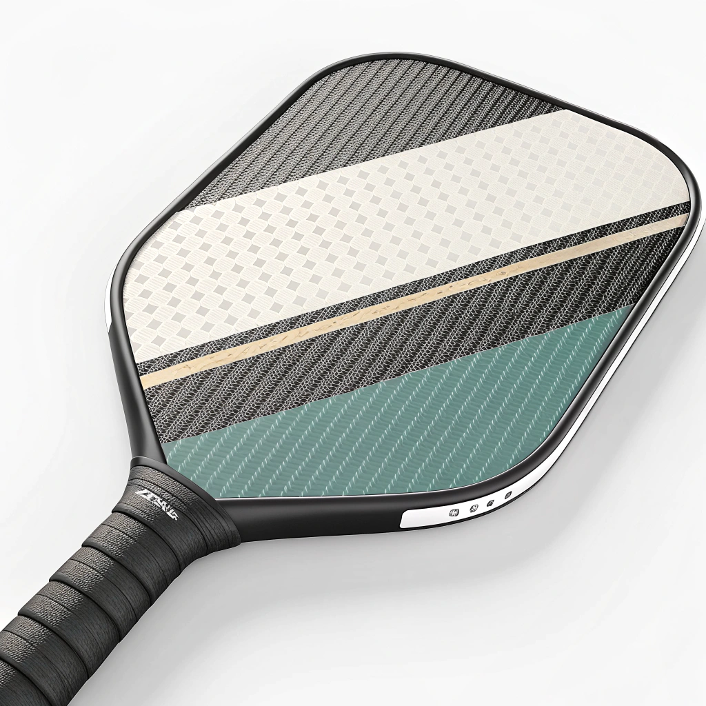 An abstract 2D illustration of a carbon fiber pickleball paddle showcasing modern manufacturing innovation.