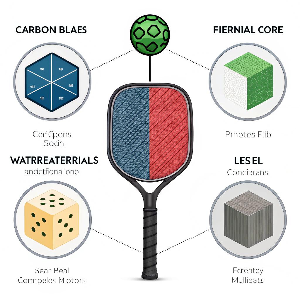 Clean flat design illustration of pickleball paddle materials and core structures